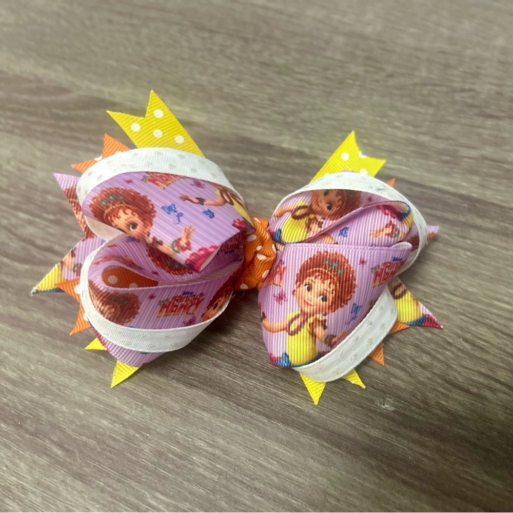 Fancy Nancy Hair Bow - Pink and Yellow